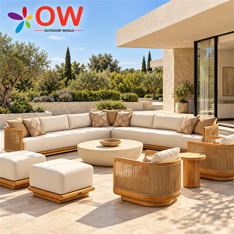 Outdoor sofa set on a villa patio